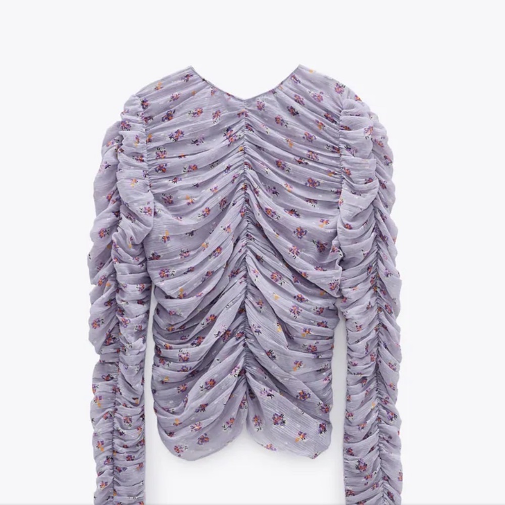 Zara printed blouse with floral ruched details new